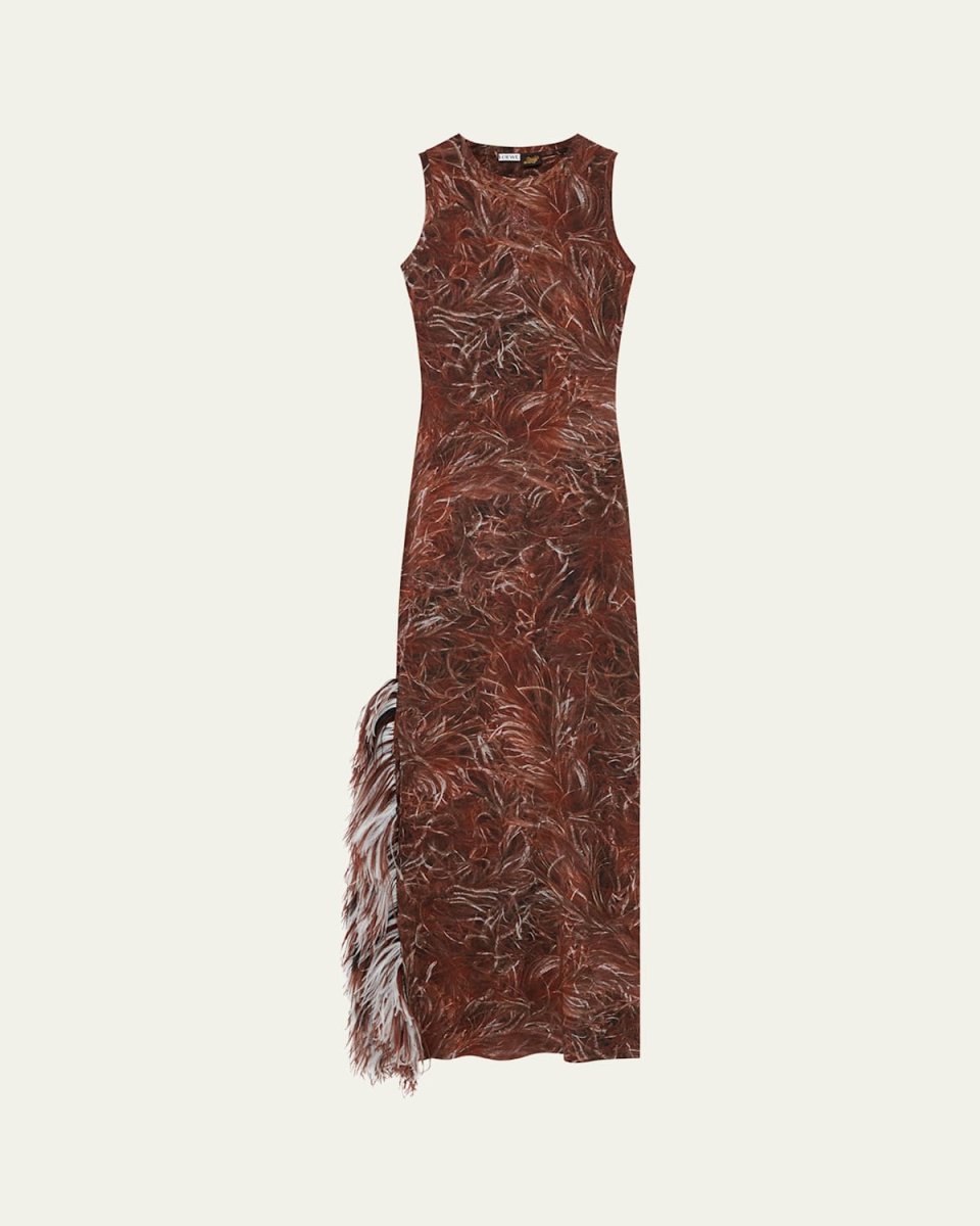 Feather Detail Tank Maxi Dress
